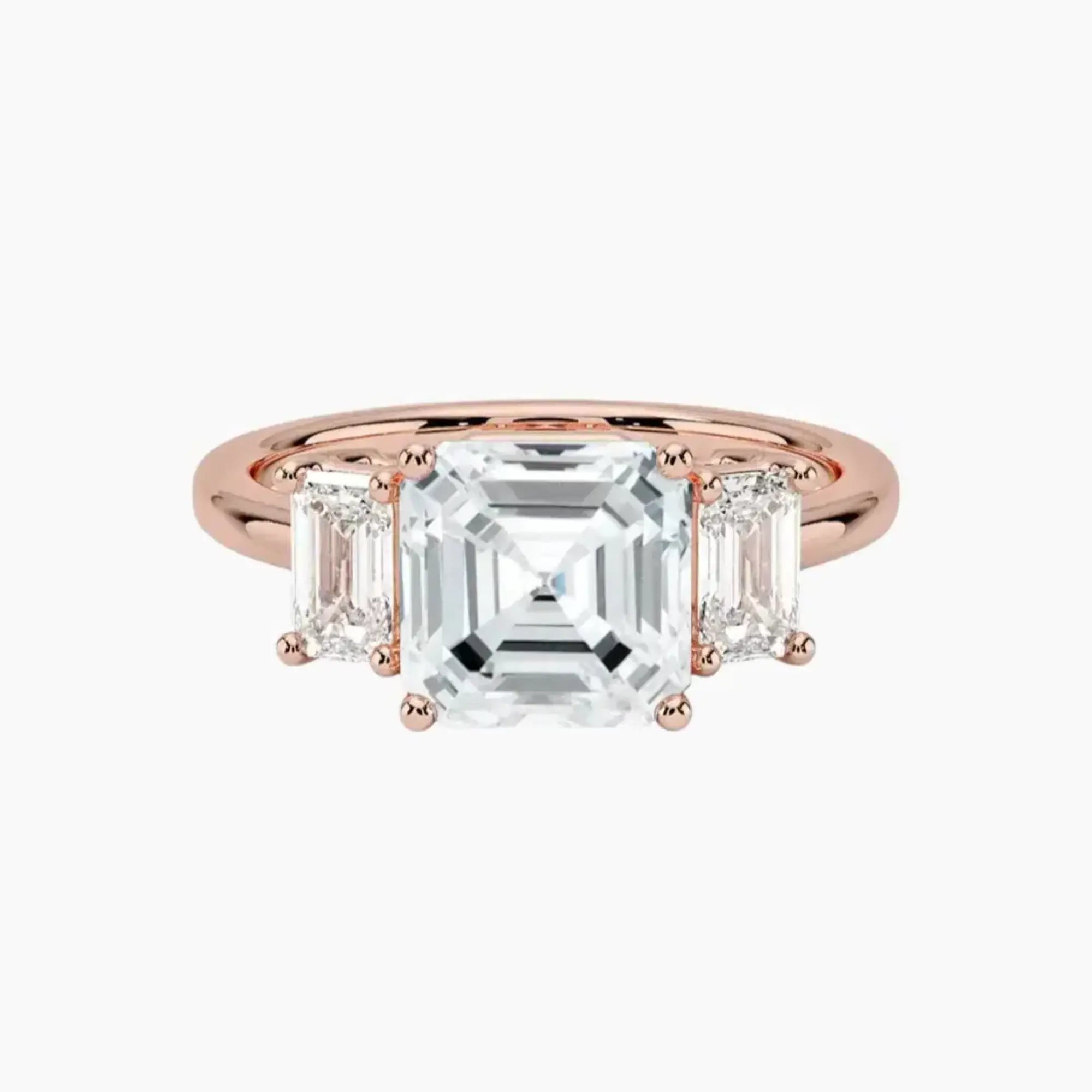 Aurelia Asscher Three Stone Diamond Ring Setting in 18K Yellow Gold