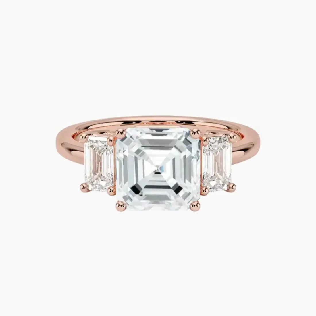 Aurelia Asscher Three Stone 2.5 Carat Lab Grown Diamond Engagement Ring in 18K White Gold