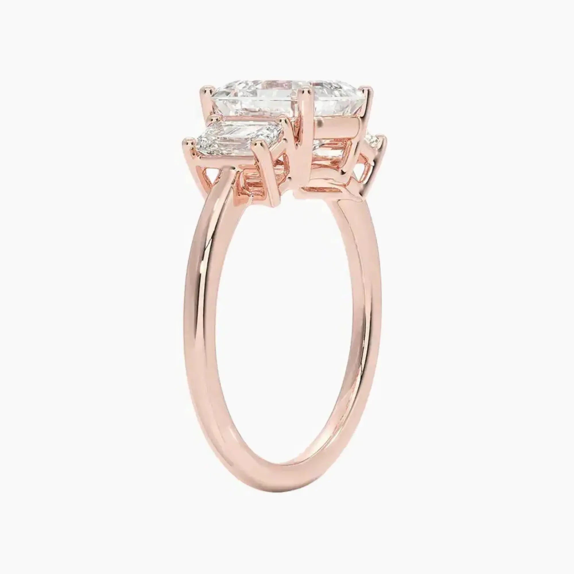 Aurelia Asscher Three Stone 2.5 Carat Lab Grown Diamond Engagement Ring in 14K Rose Gold