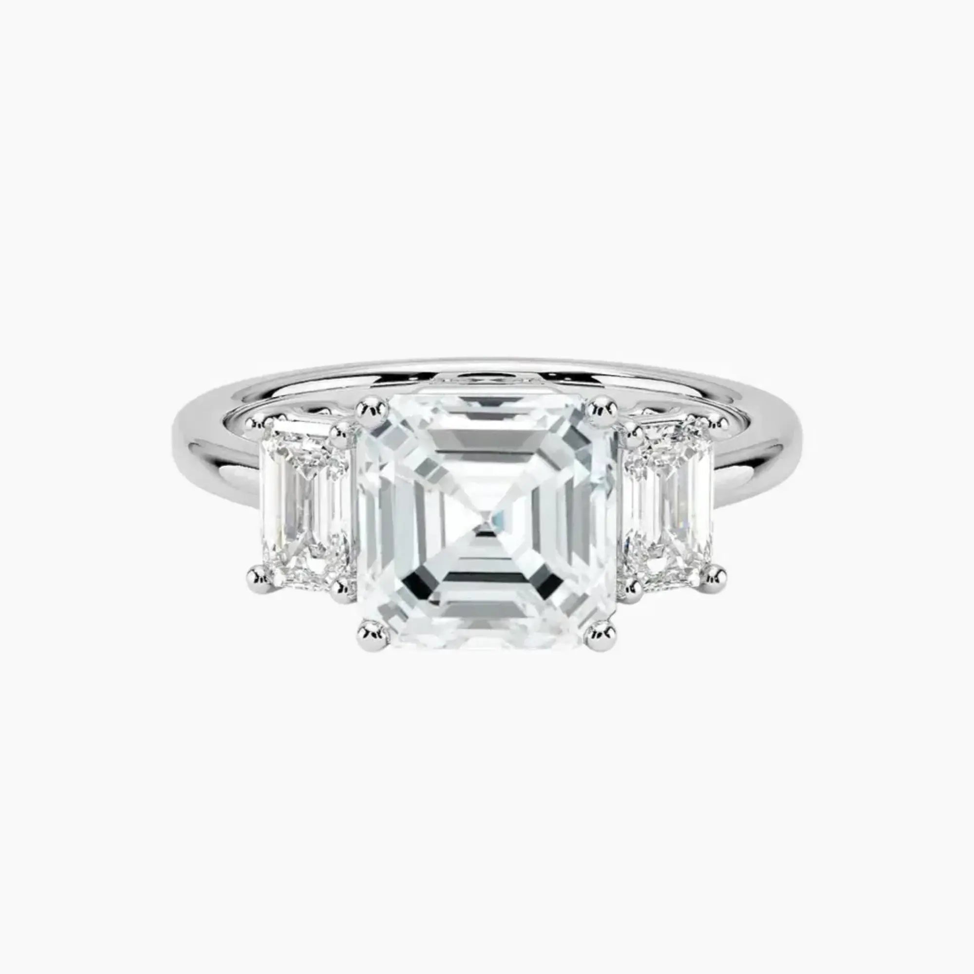 Aurelia Asscher Three Stone 1 Carat Lab Grown Diamond Engagement Ring in 14K White Gold