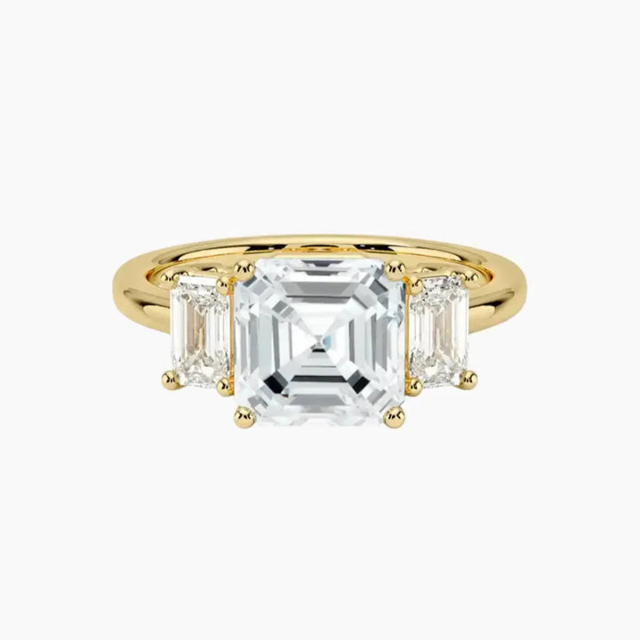 Aurelia Asscher Three Stone 1.5 Carat Lab Grown Diamond Engagement Ring in 18K Yellow Gold