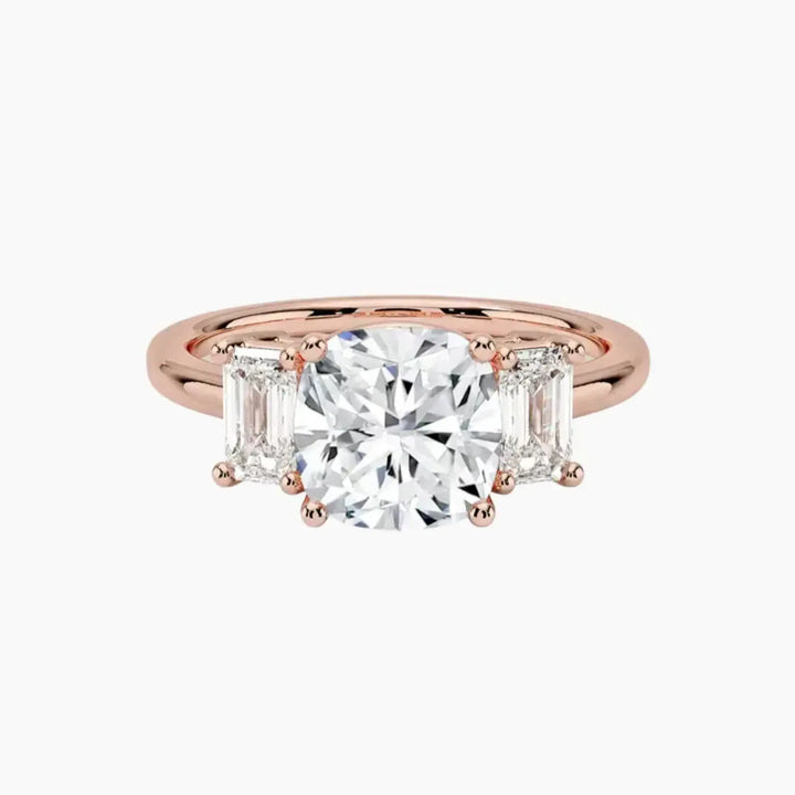 Aurelia Cushion Three Stone 1.5 Carat Lab Grown Diamond Engagement Ring in 18K Rose Gold
