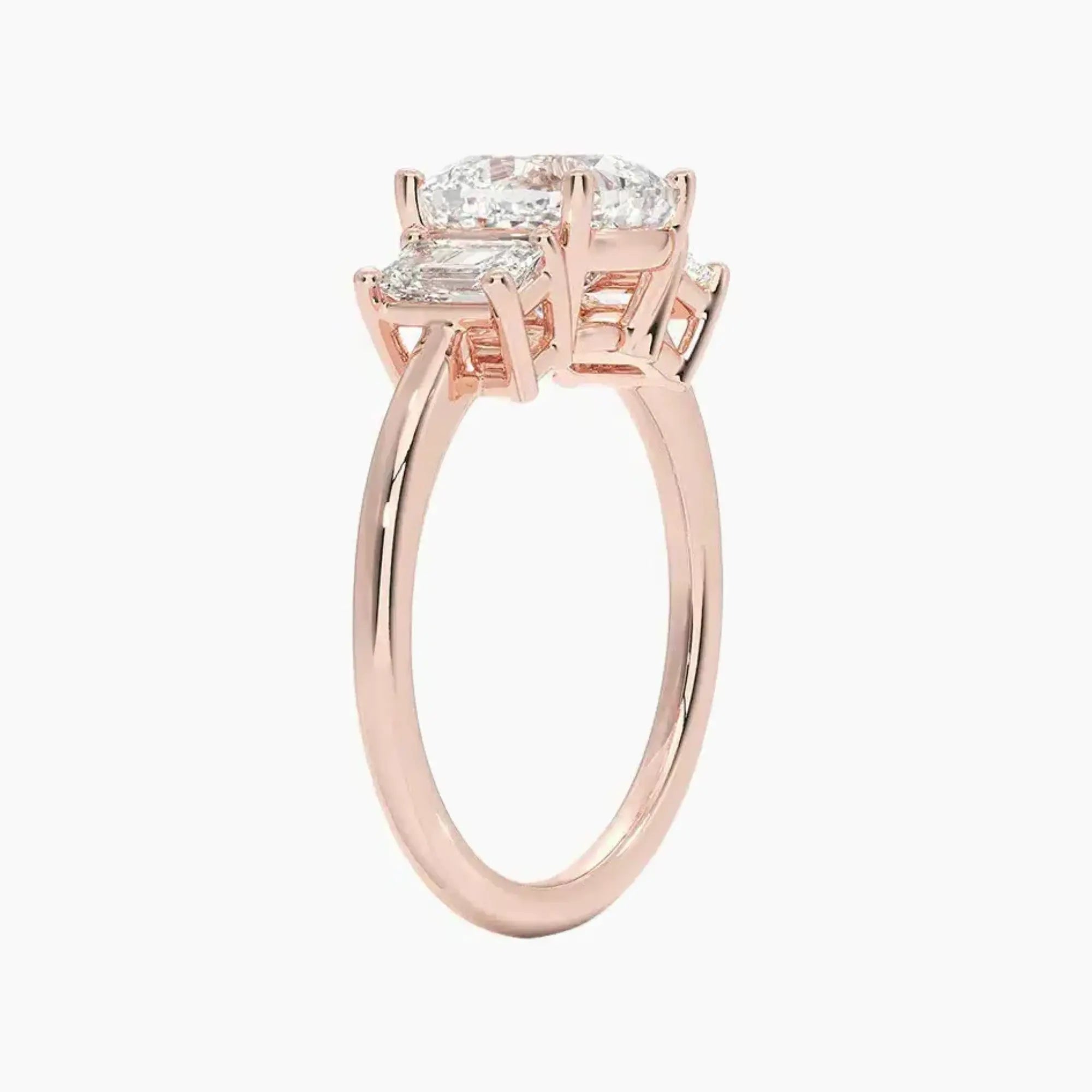 Aurelia Cushion Three Stone 1.5 Carat Lab Grown Diamond Engagement Ring in 18K Rose Gold