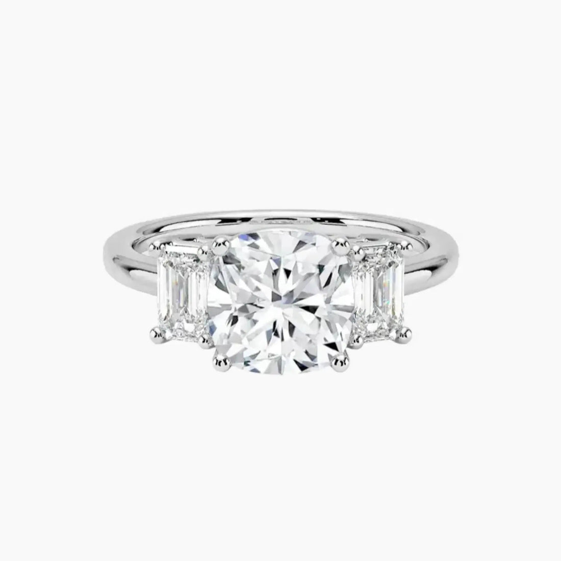 Aurelia Cushion Three Stone 2 Carat Lab Grown Diamond Engagement Ring in 18K White Gold