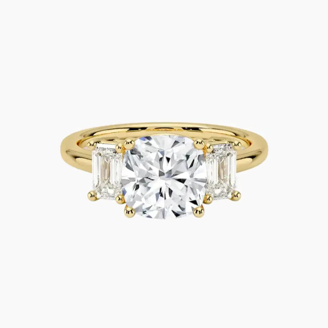 Aurelia Cushion Three Stone Diamond Ring Setting in 18K Yellow Gold