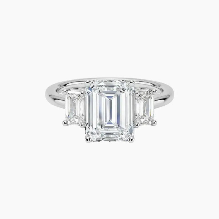 Aurelia Emerald Three Stone 2.5 Carat Lab Grown Diamond Engagement Ring in 18K White Gold