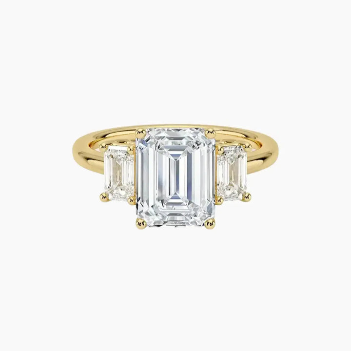 Aurelia Emerald Three Stone 1.5 Carat Lab Grown Diamond Engagement Ring in 18K Yellow Gold