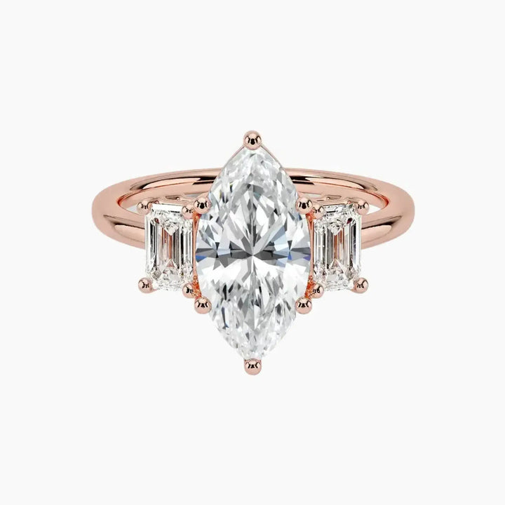 Aurelia Marquise Three Stone 1 Carat Lab Grown Diamond Engagement Ring in 14K Rose Gold