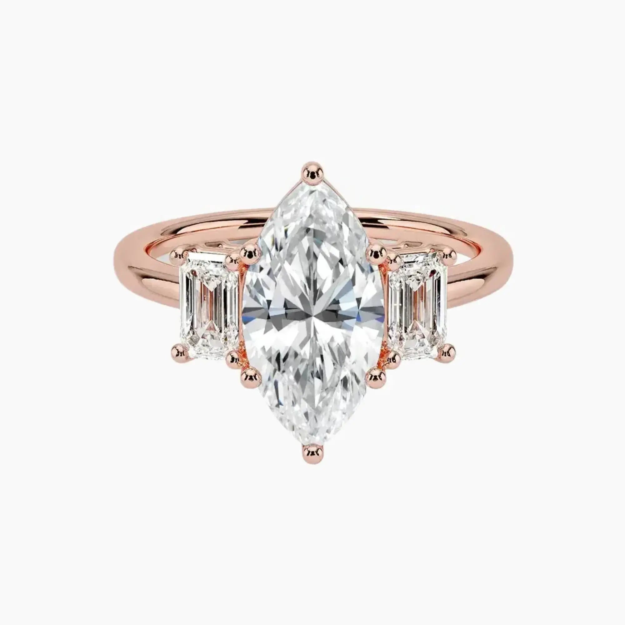 Aurelia Marquise Three Stone 2.5 Carat Lab Grown Diamond Engagement Ring in 14K Yellow Gold