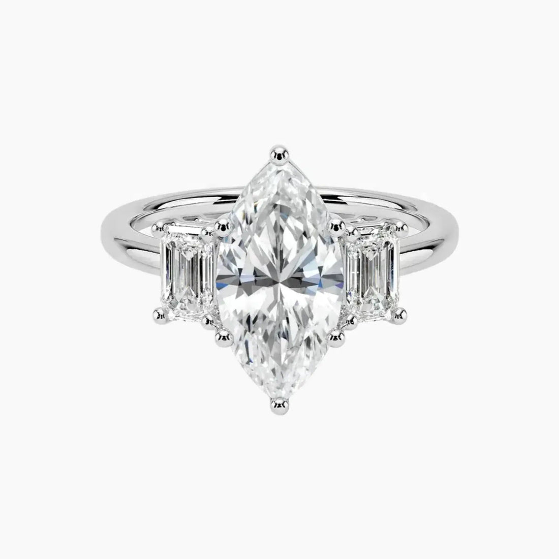 Aurelia Marquise Three Stone 3 Carat Lab Grown Diamond Engagement Ring in 18K White Gold