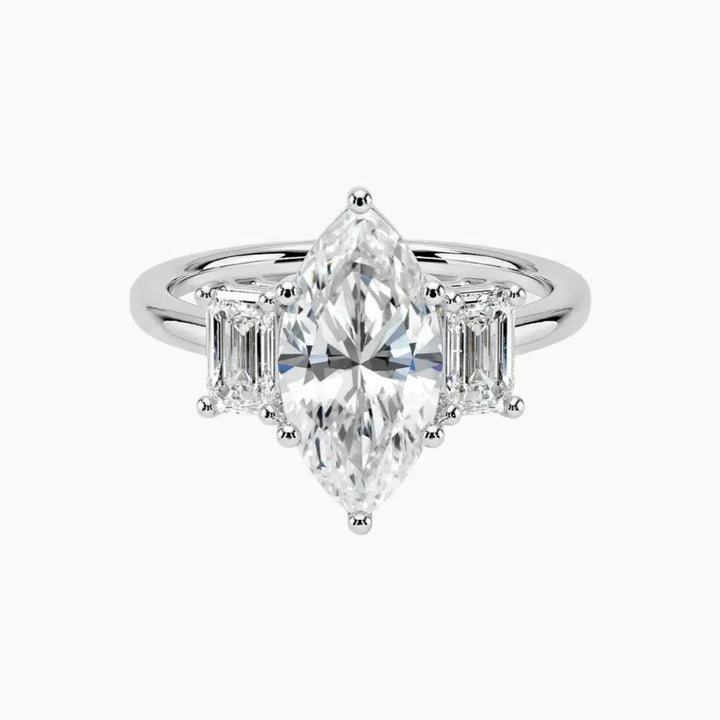 Aurelia Marquise Three Stone 2.5 Carat Lab Grown Diamond Engagement Ring in 18K White Gold
