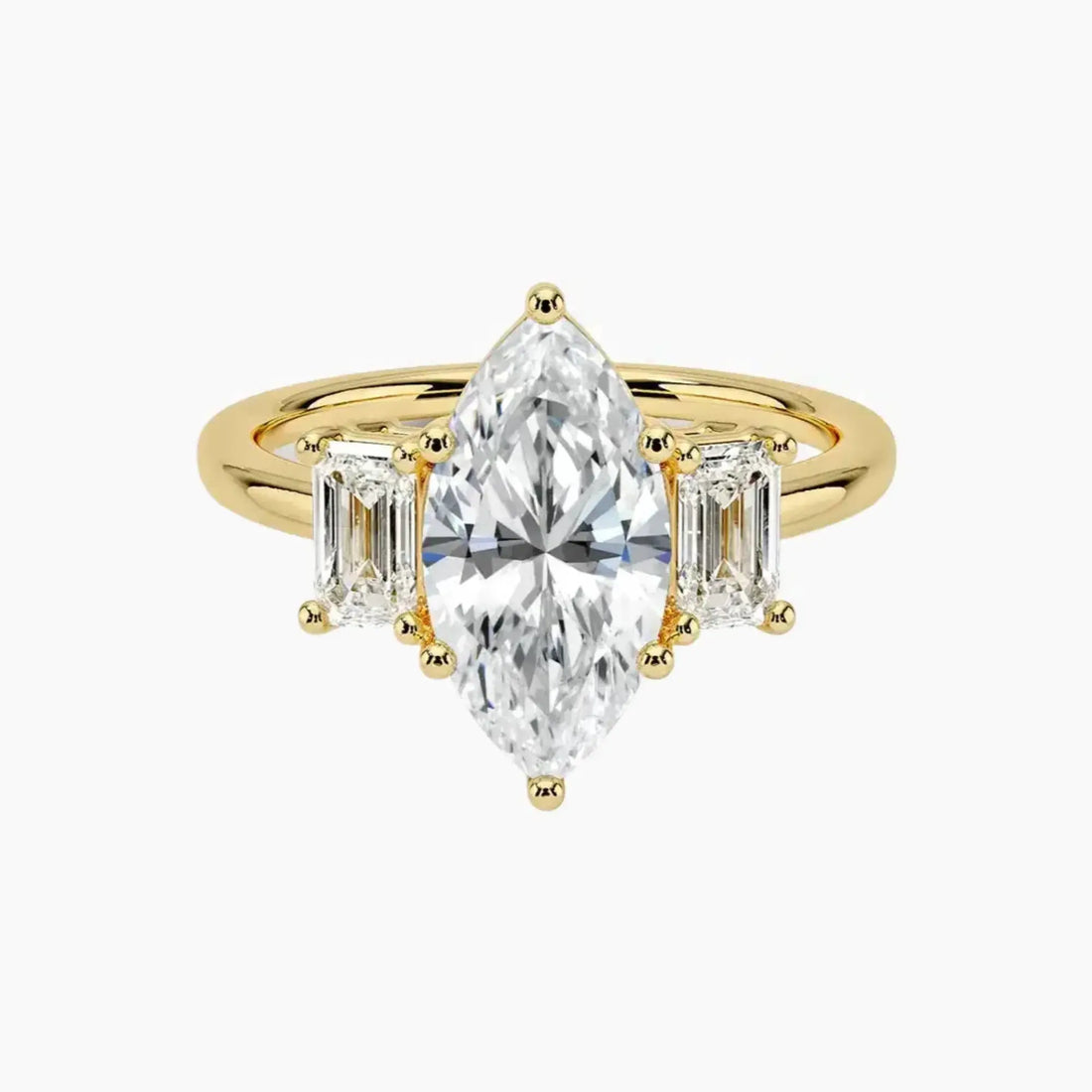 Aurelia Marquise Three Stone 1.5 Carat Lab Grown Diamond Engagement Ring in 18K Yellow Gold