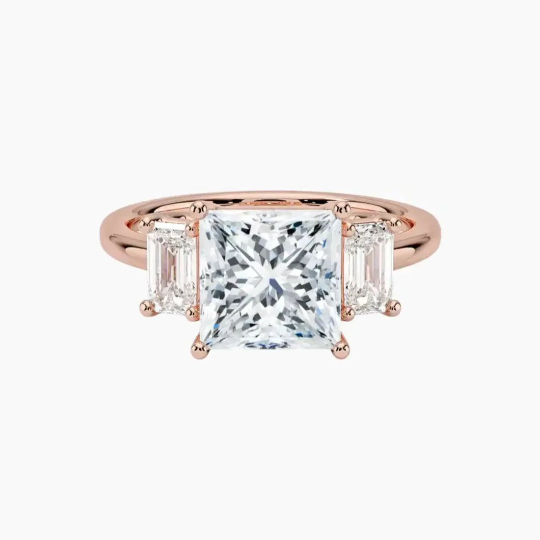 Aurelia Princess Three Stone Diamond Ring Setting in 14K Rose Gold