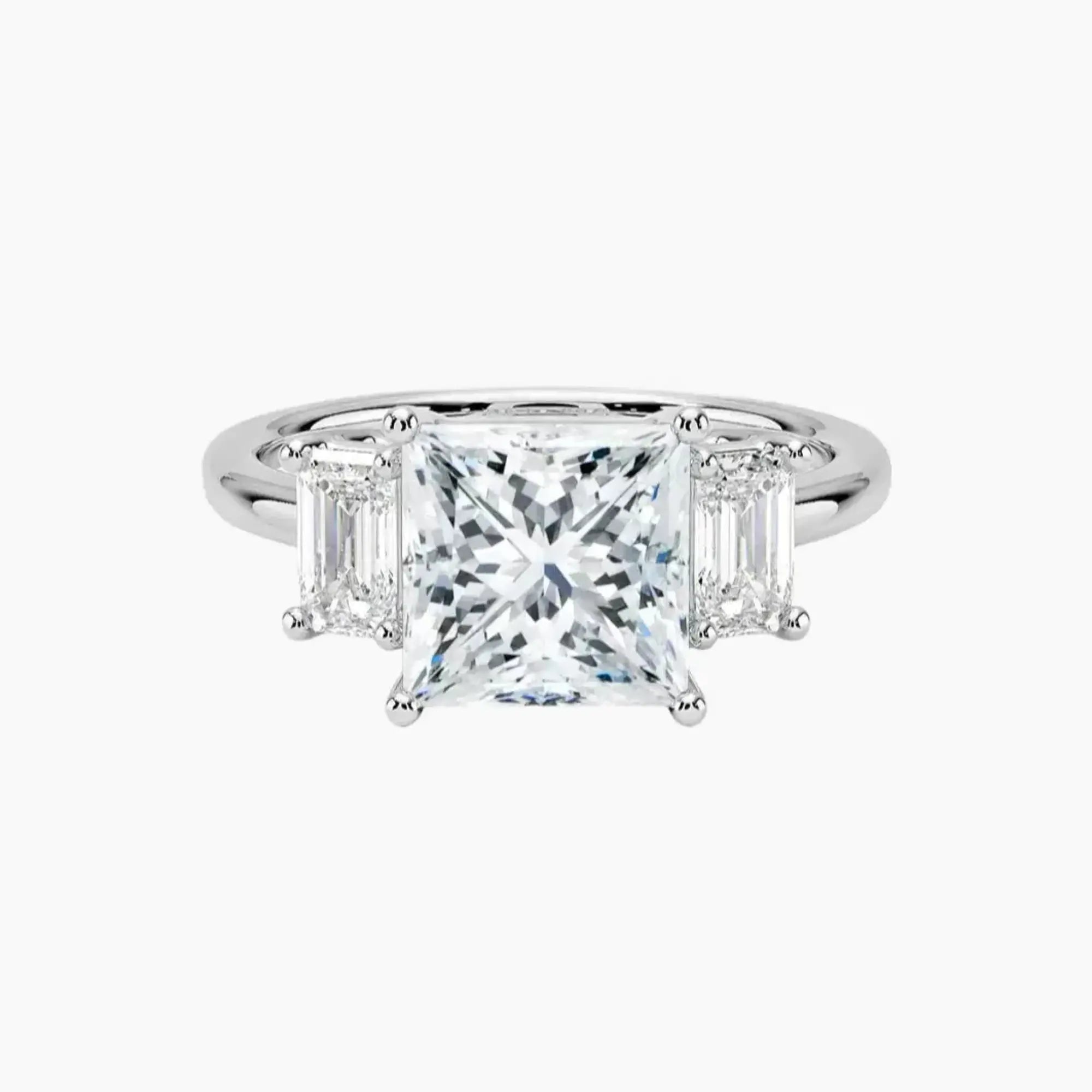 Aurelia Princess Three Stone Diamond Ring Setting in 18K White Gold