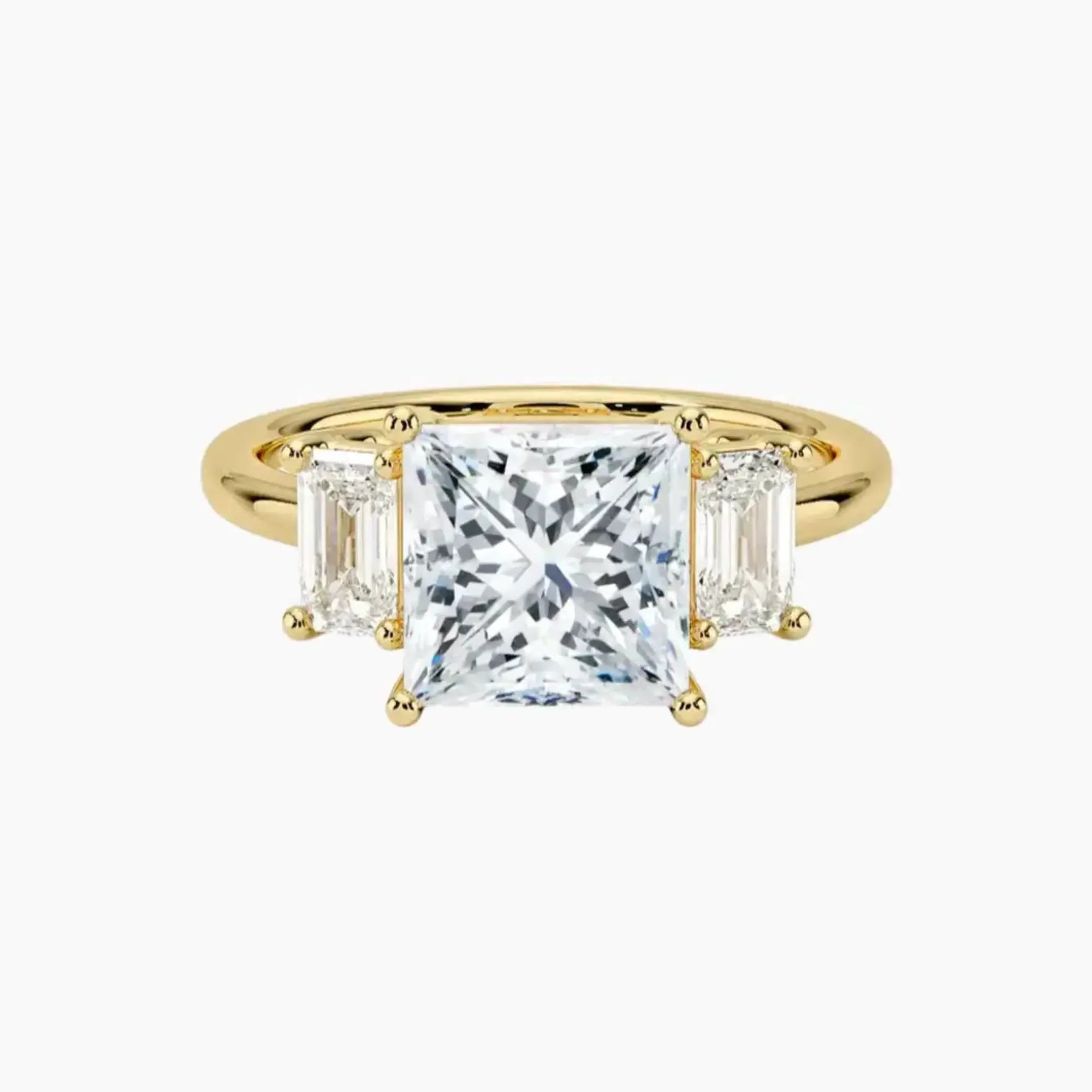 Aurelia Princess Three Stone 1 Carat Lab Grown Diamond Engagement Ring in 18K Yellow Gold