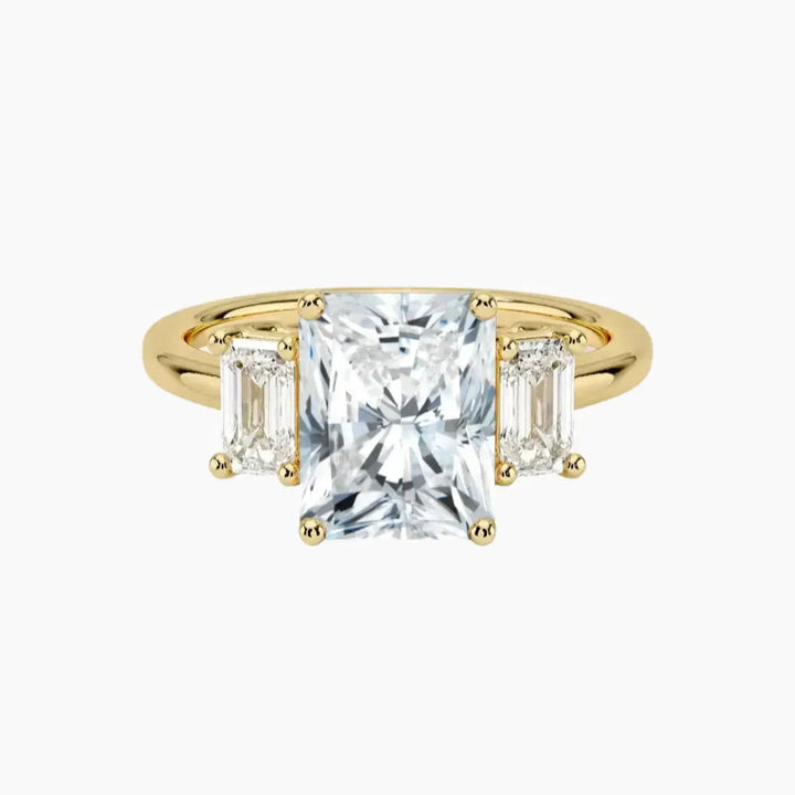 Aurelia Radiant Three Stone 3 Carat Lab Grown Diamond Engagement Ring in 18K Yellow Gold