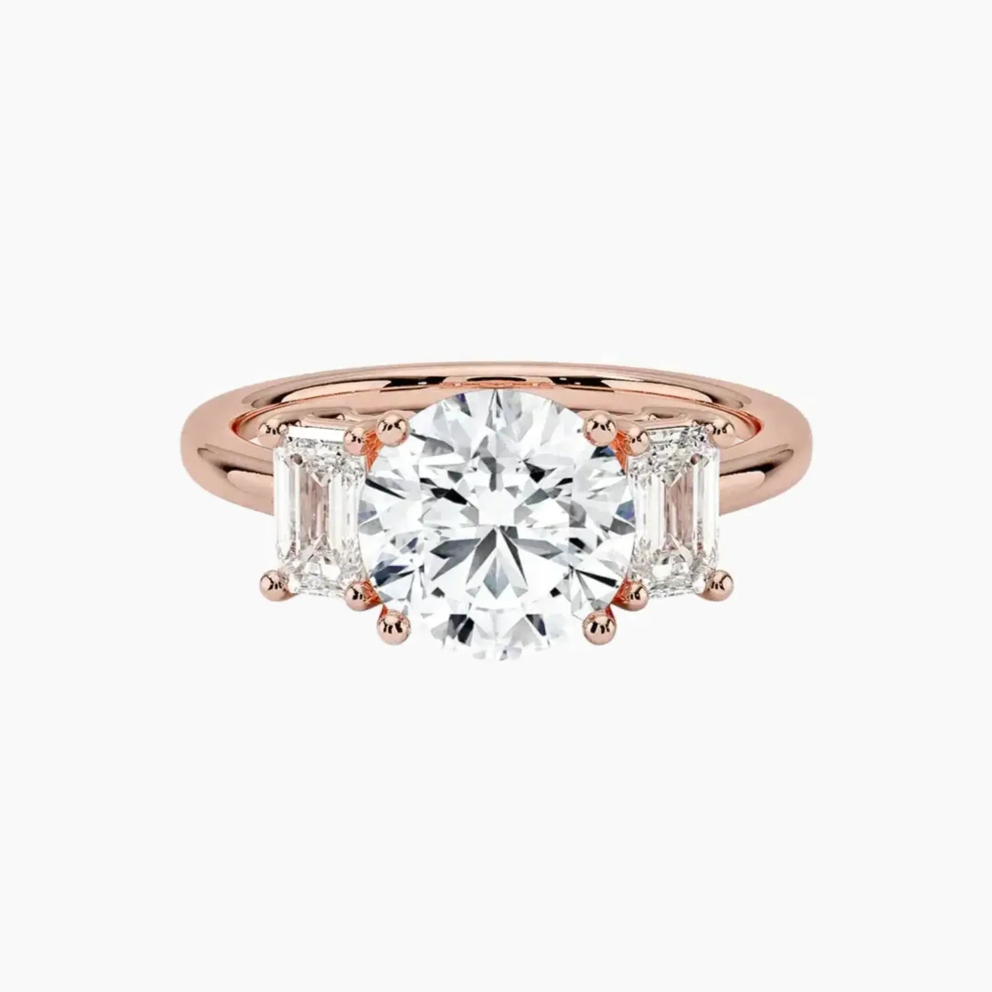 Aurelia Round Three Stone 3 Carat Lab Grown Diamond Engagement Ring in 18K Rose Gold