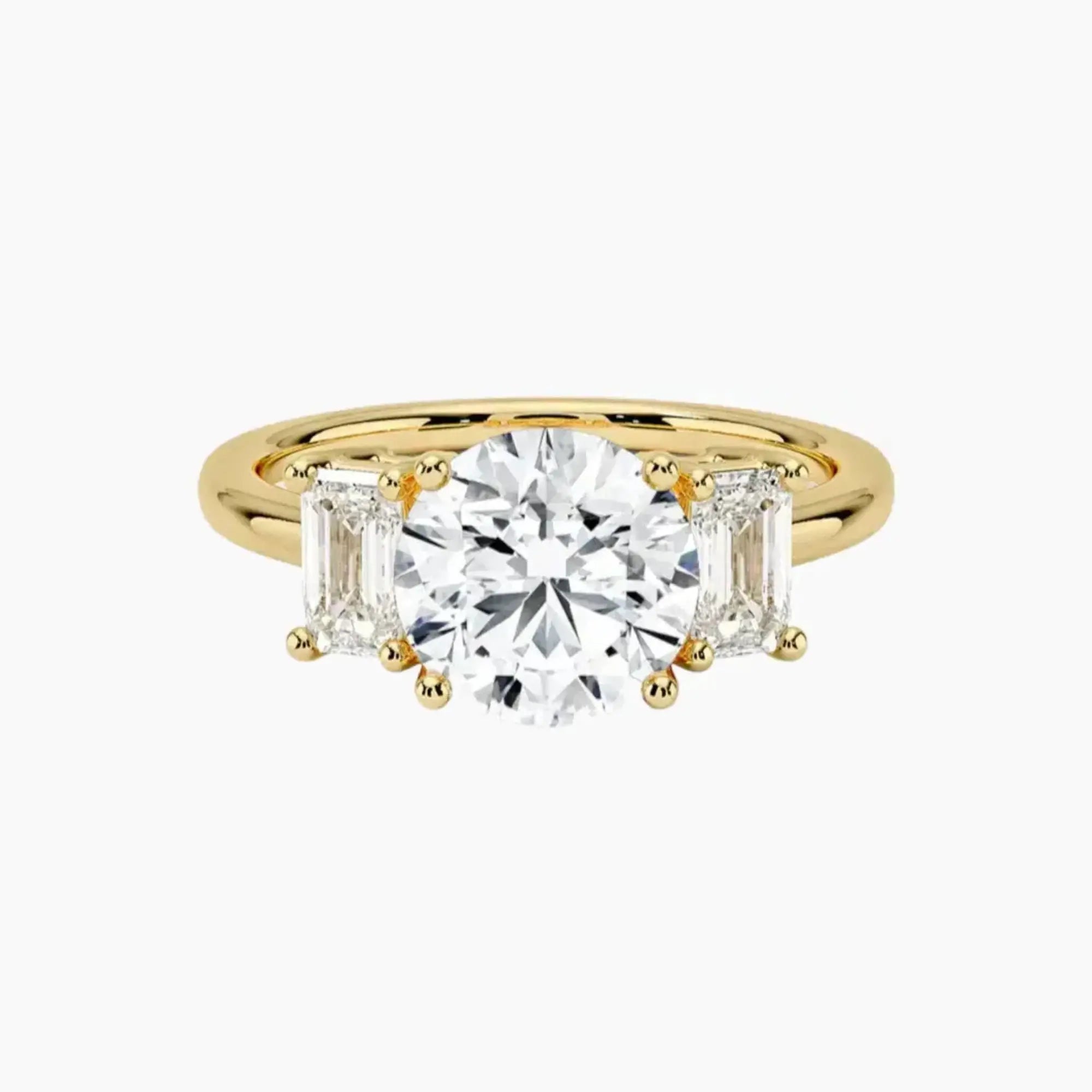 Aurelia Round Three Stone 3 Carat Lab Grown Diamond Engagement Ring in 18K Yellow Gold