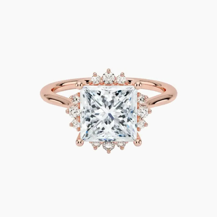 Nadia Princess Designer 2.5 Carat Lab Grown Diamond Engagement Ring in 18K Rose Gold