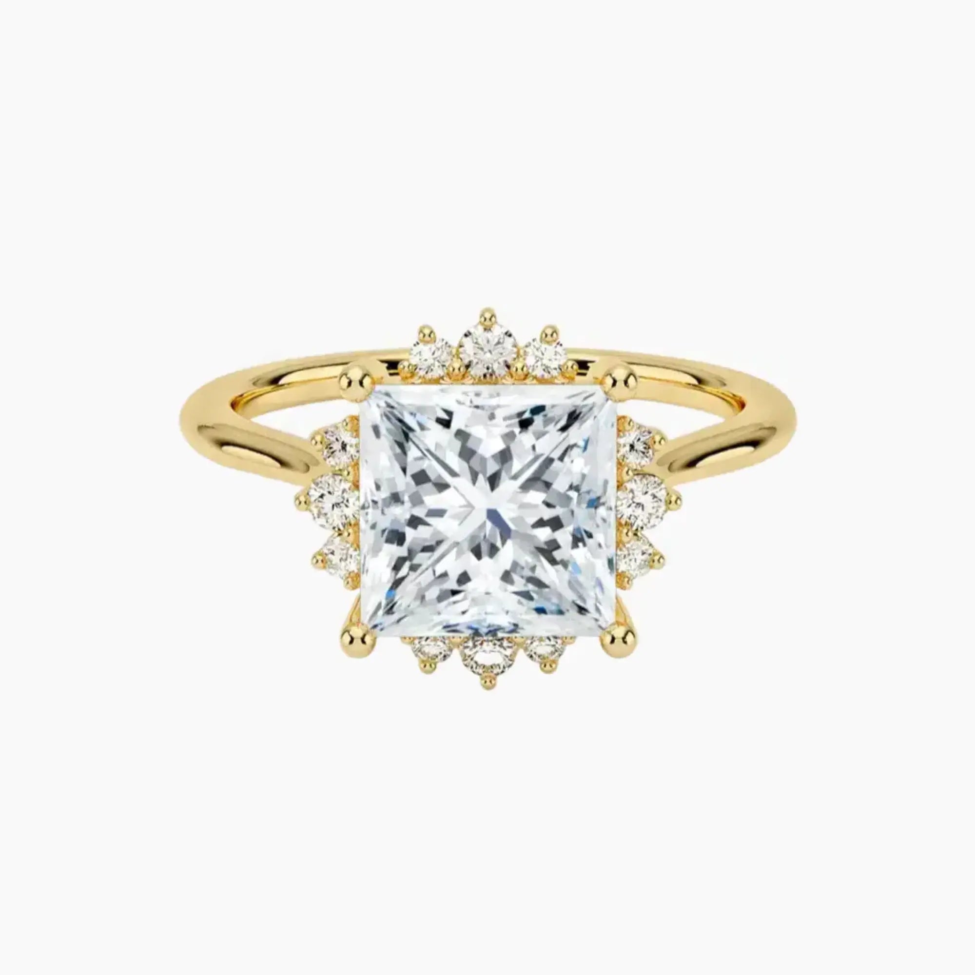 Nadia Princess Designer 3 Carat Lab Grown Diamond Engagement Ring in 18K Yellow Gold