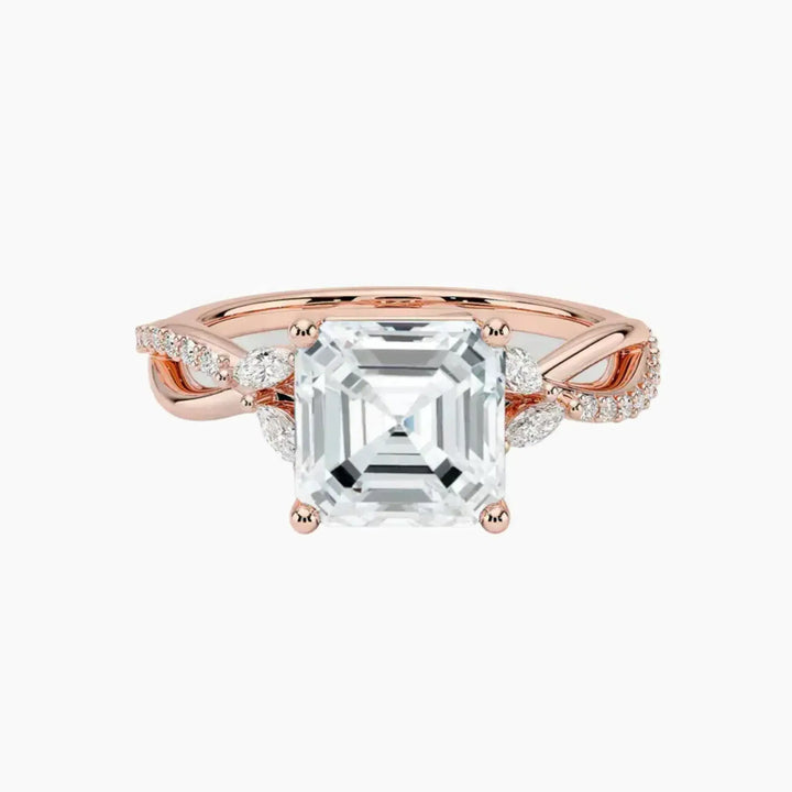 Amara Adorned Asscher Designer 2.5 Carat Lab Grown Diamond Engagement Ring in 18K Rose Gold