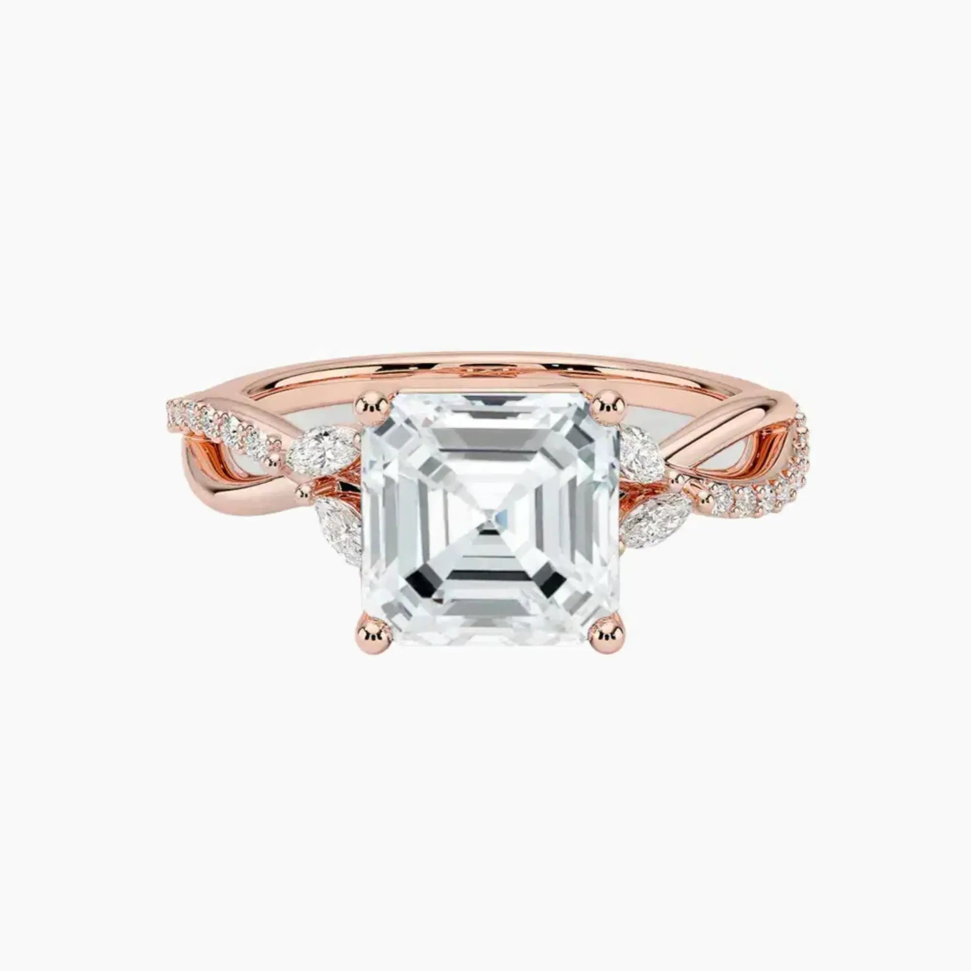 Amara Adorned Asscher Designer Diamond Ring Setting in 18K White Gold
