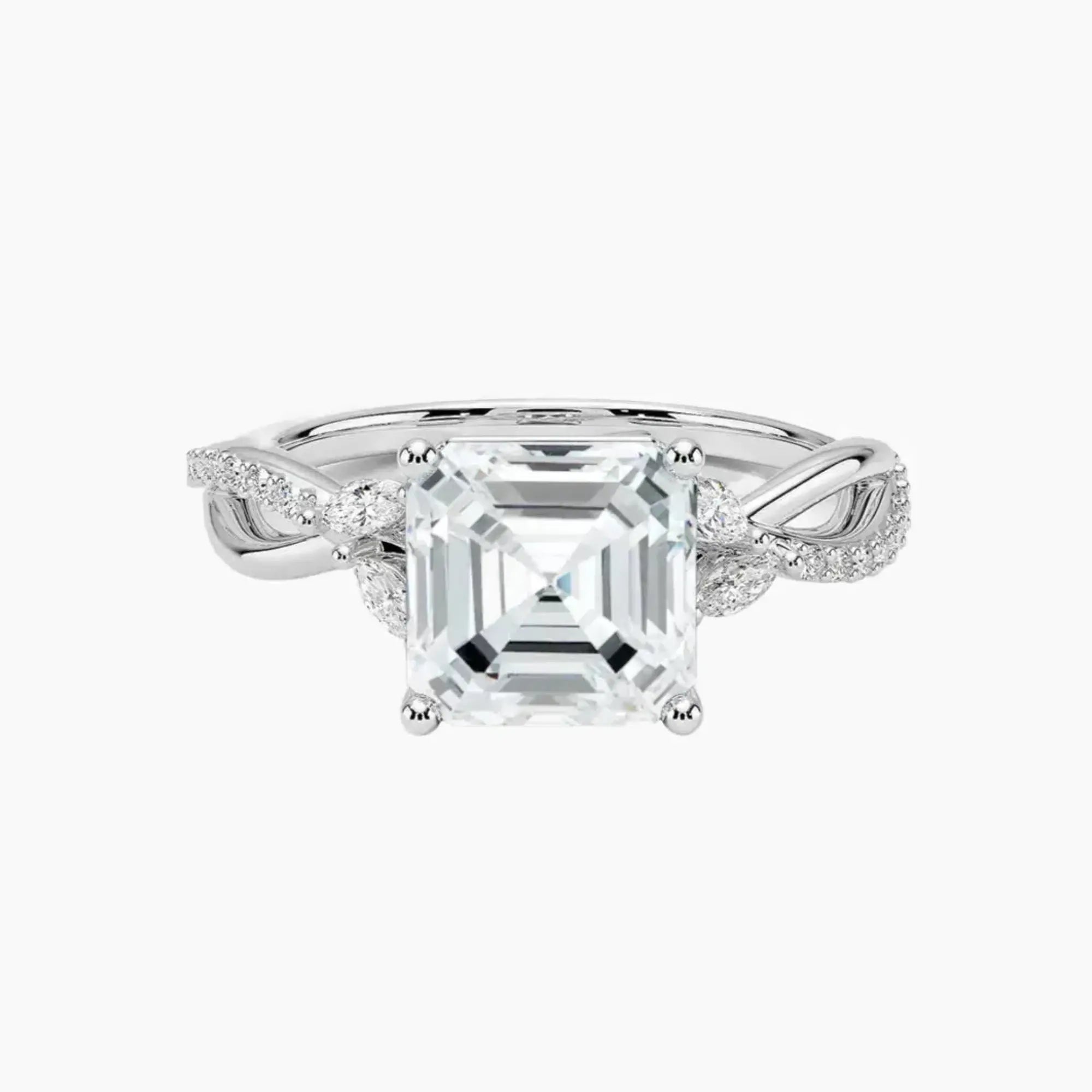 Amara Adorned Asscher Designer Diamond Ring Setting in 18K Rose Gold