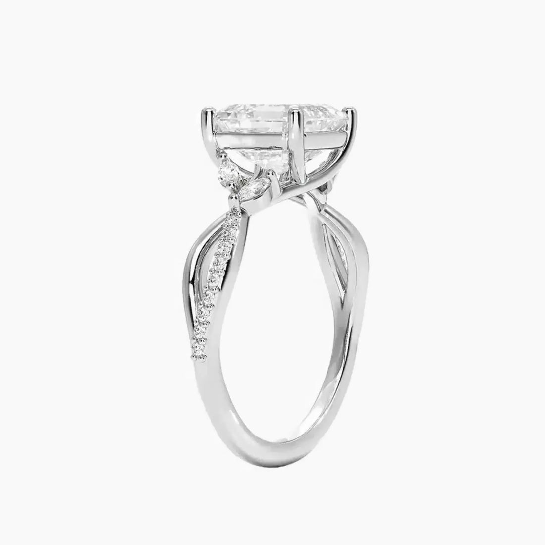 Amara Adorned Asscher Designer 1.5 Carat Lab Grown Diamond Engagement Ring in 14K White Gold