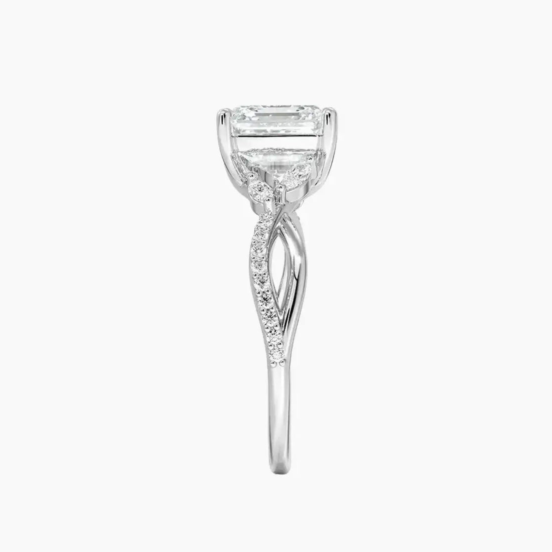 Amara Adorned Asscher Designer 2 Carat Lab Grown Diamond Engagement Ring in 14K White Gold
