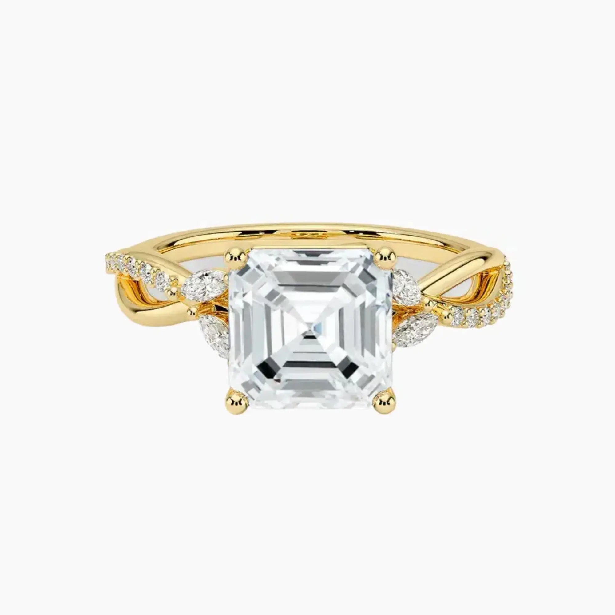 Amara Adorned Asscher Designer Diamond Ring Setting in 18K White Gold