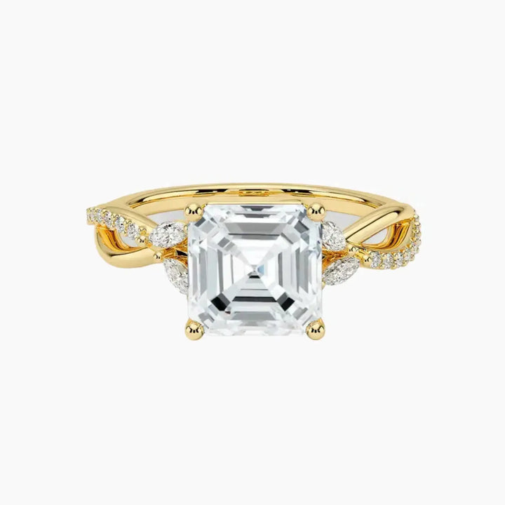 Amara Adorned Asscher Designer 1 Carat Lab Grown Diamond Engagement Ring in 18K Yellow Gold
