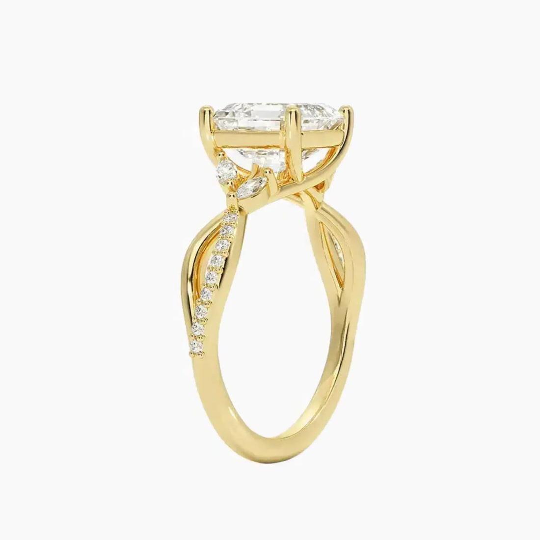 Amara Adorned Asscher Designer 1.5 Carat Lab Grown Diamond Engagement Ring in 18K Yellow Gold