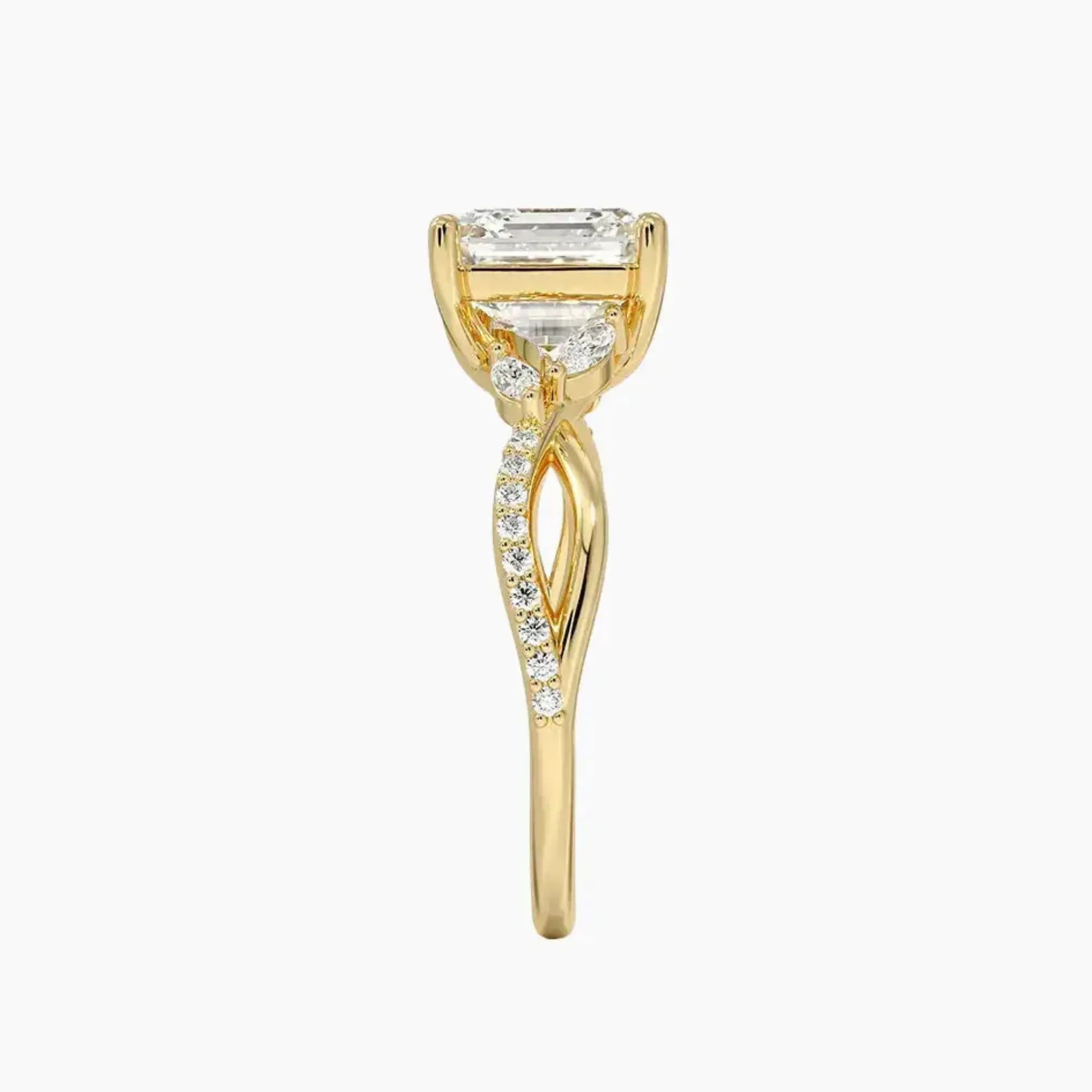 Amara Adorned Asscher Designer 3 Carat Lab Grown Diamond Engagement Ring in 18K Yellow Gold