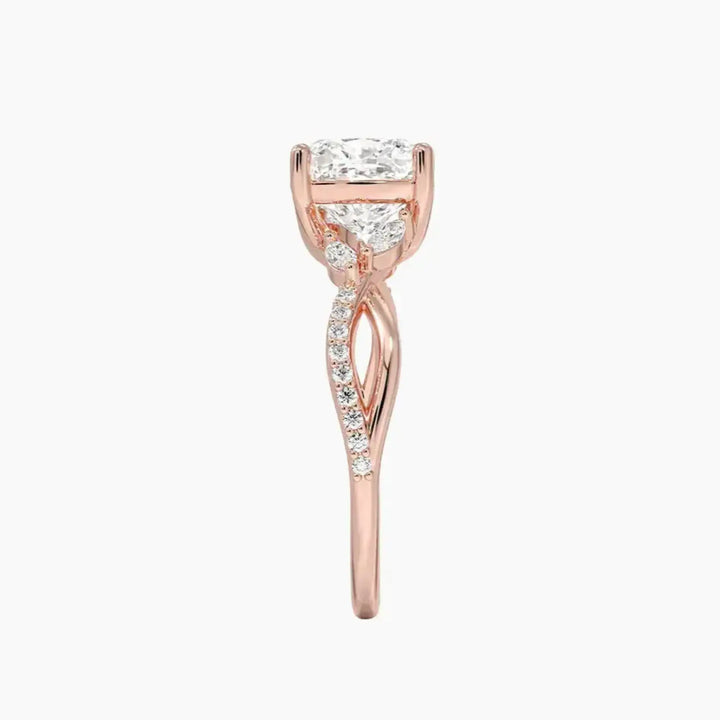 Amara Adorned Cushion Designer 2.5 Carat Lab Grown Diamond Engagement Ring in 18K Yellow Gold