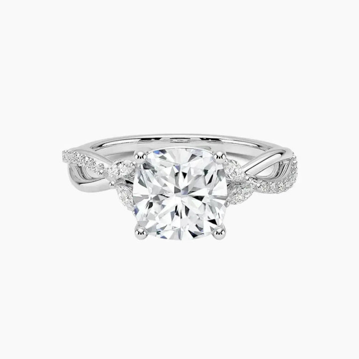 Amara Adorned Cushion Designer 2.5 Carat Lab Grown Diamond Engagement Ring in 18K White Gold