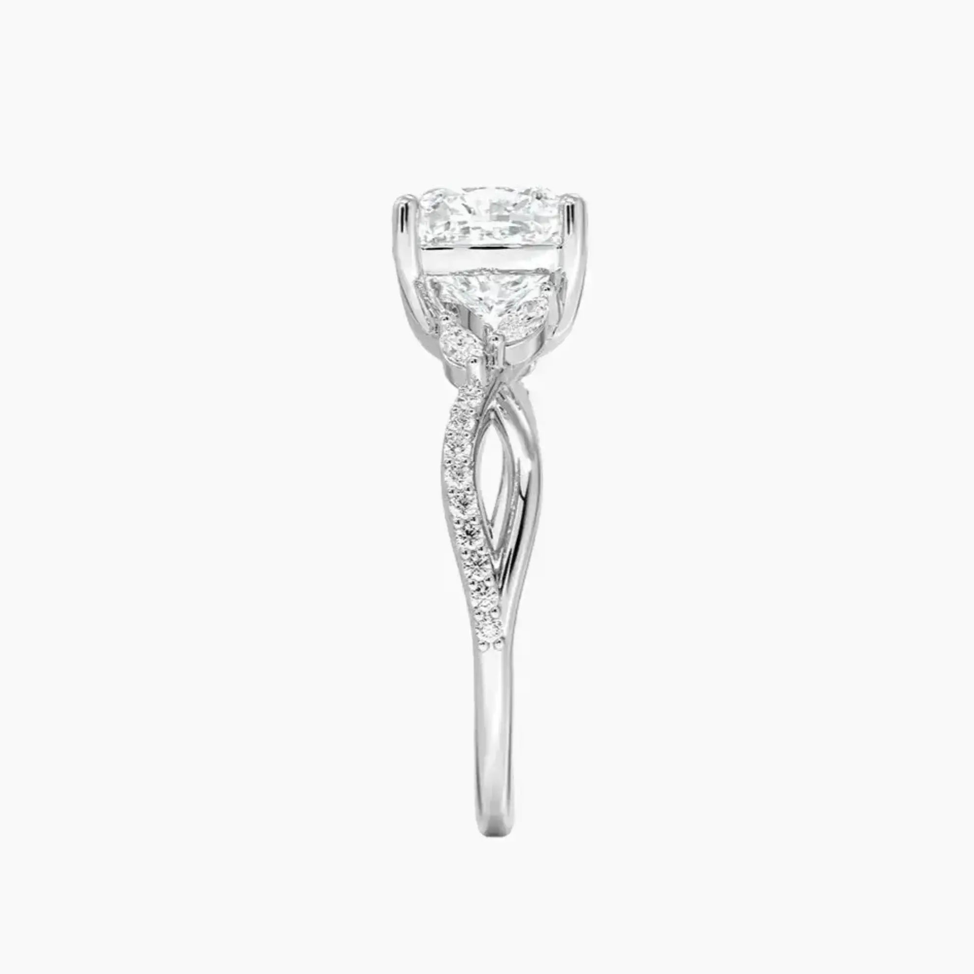 Amara Adorned Cushion Designer 2.5 Carat Lab Grown Diamond Engagement Ring in 14K White Gold