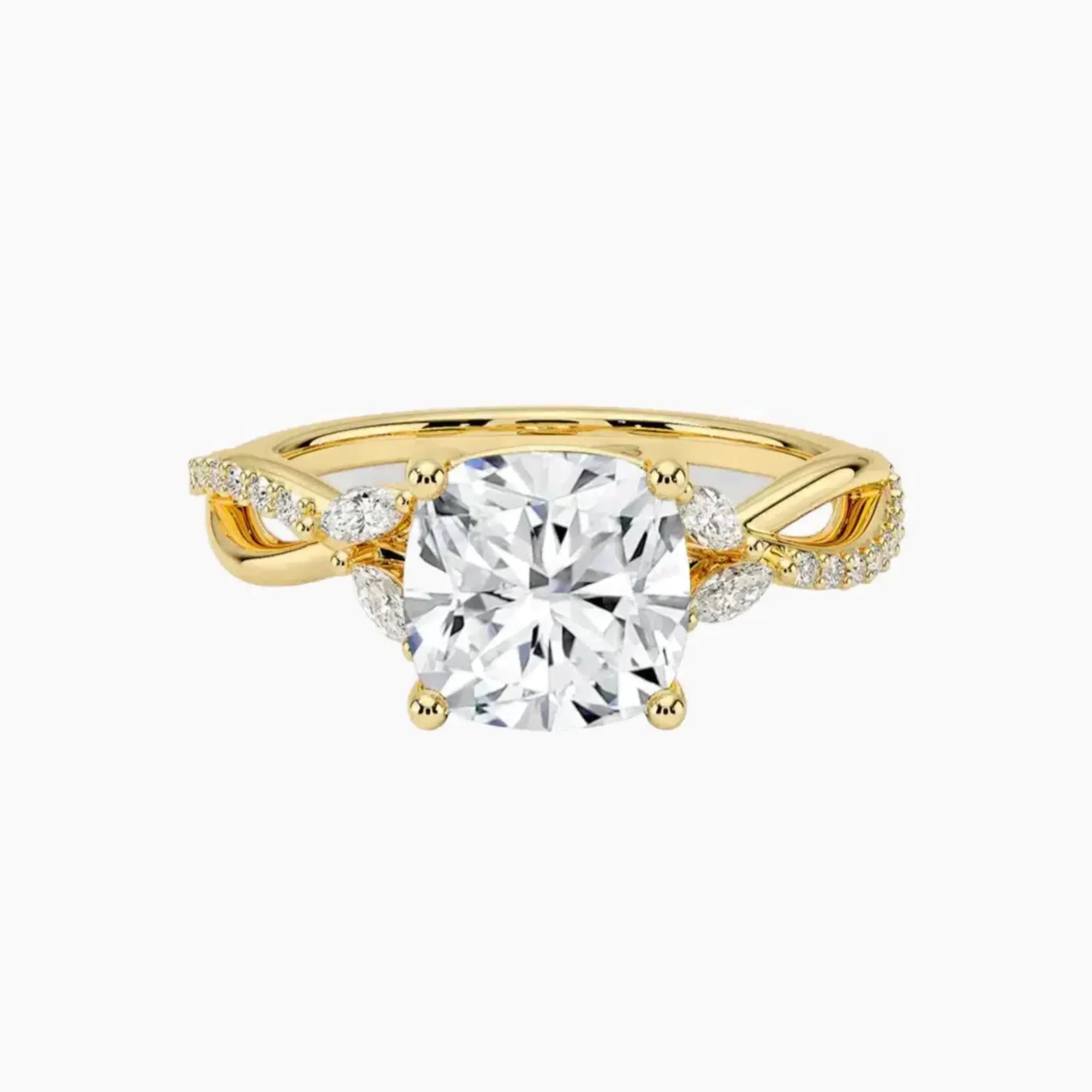 Amara Adorned Cushion Designer Diamond Ring Setting in 14K White Gold