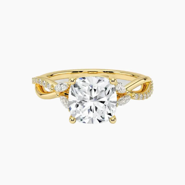 Amara Adorned Cushion Designer 1 Carat Lab Grown Diamond Engagement Ring in 18K Yellow Gold