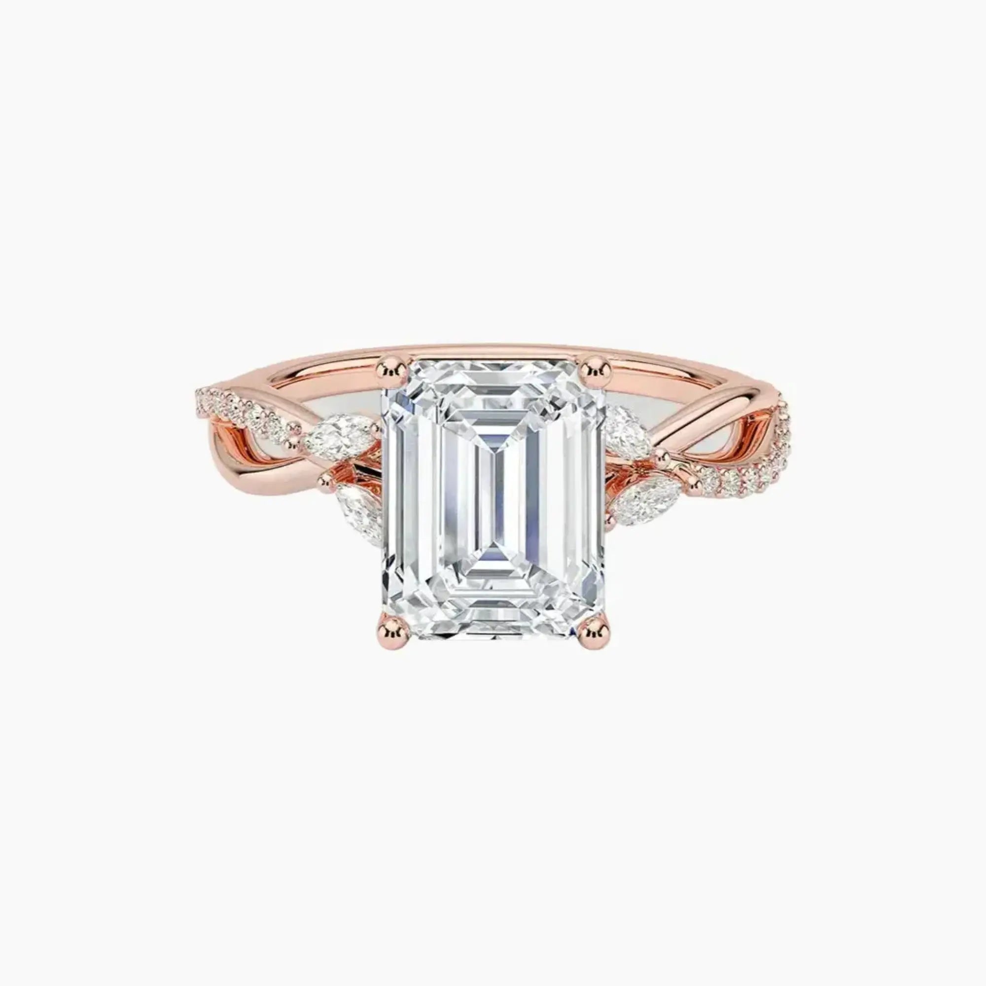 Amara Adorned Emerald Designer 2.5 Carat Lab Grown Diamond Engagement Ring in 18K Rose Gold