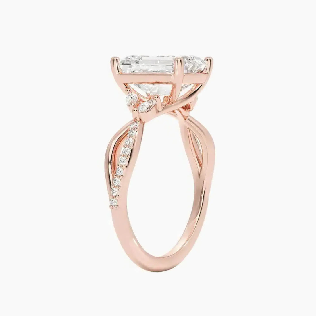 Amara Adorned Emerald Designer 2.5 Carat Lab Grown Diamond Engagement Ring in 14K White Gold