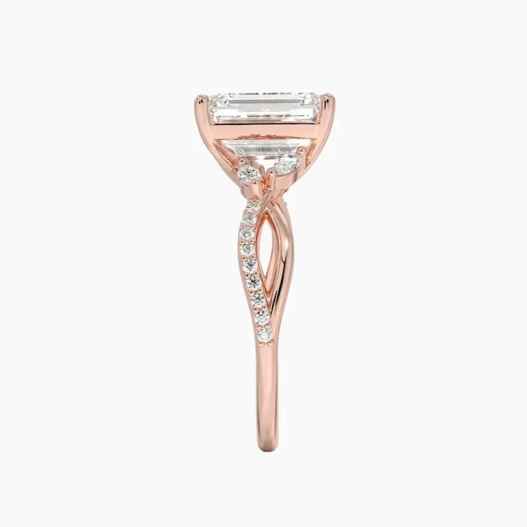 Amara Adorned Emerald Designer 1 Carat Lab Grown Diamond Engagement Ring in 14K Rose Gold