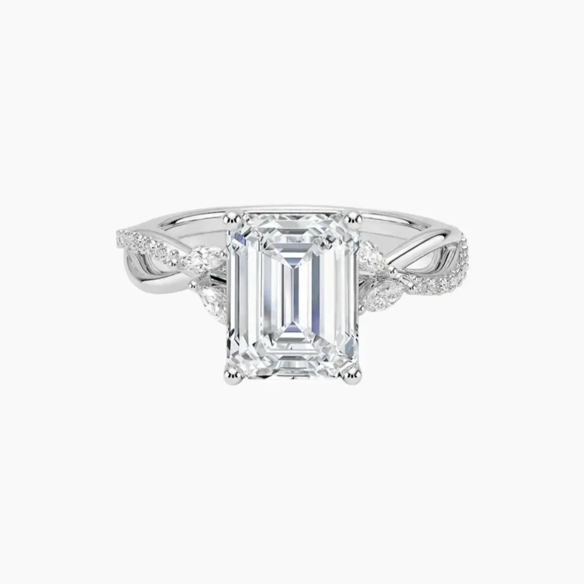 Amara Adorned Emerald Designer 2 Carat Lab Grown Diamond Engagement Ring in 14K Yellow Gold