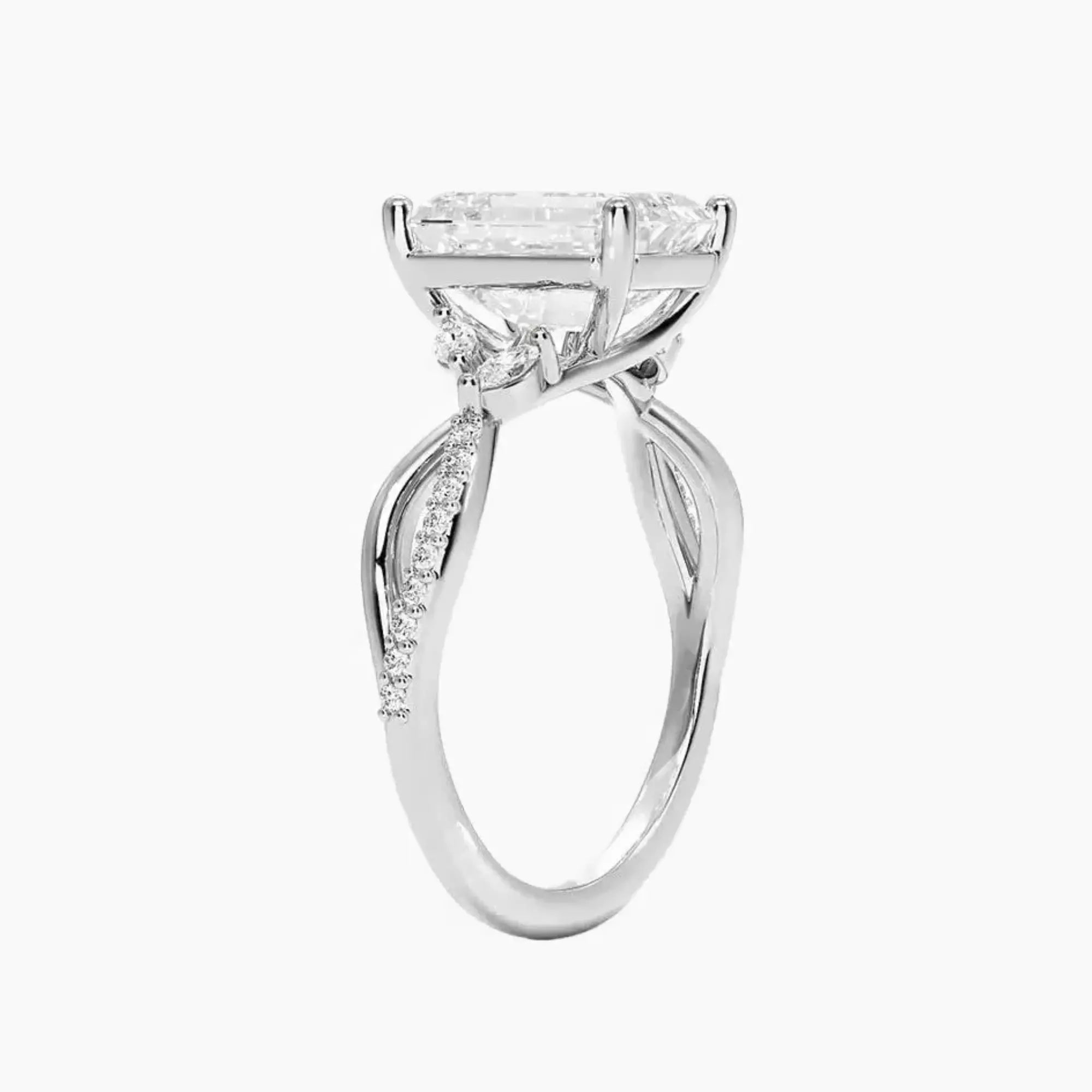 Amara Adorned Emerald Designer 2 Carat Lab Grown Diamond Engagement Ring in 18K Rose Gold