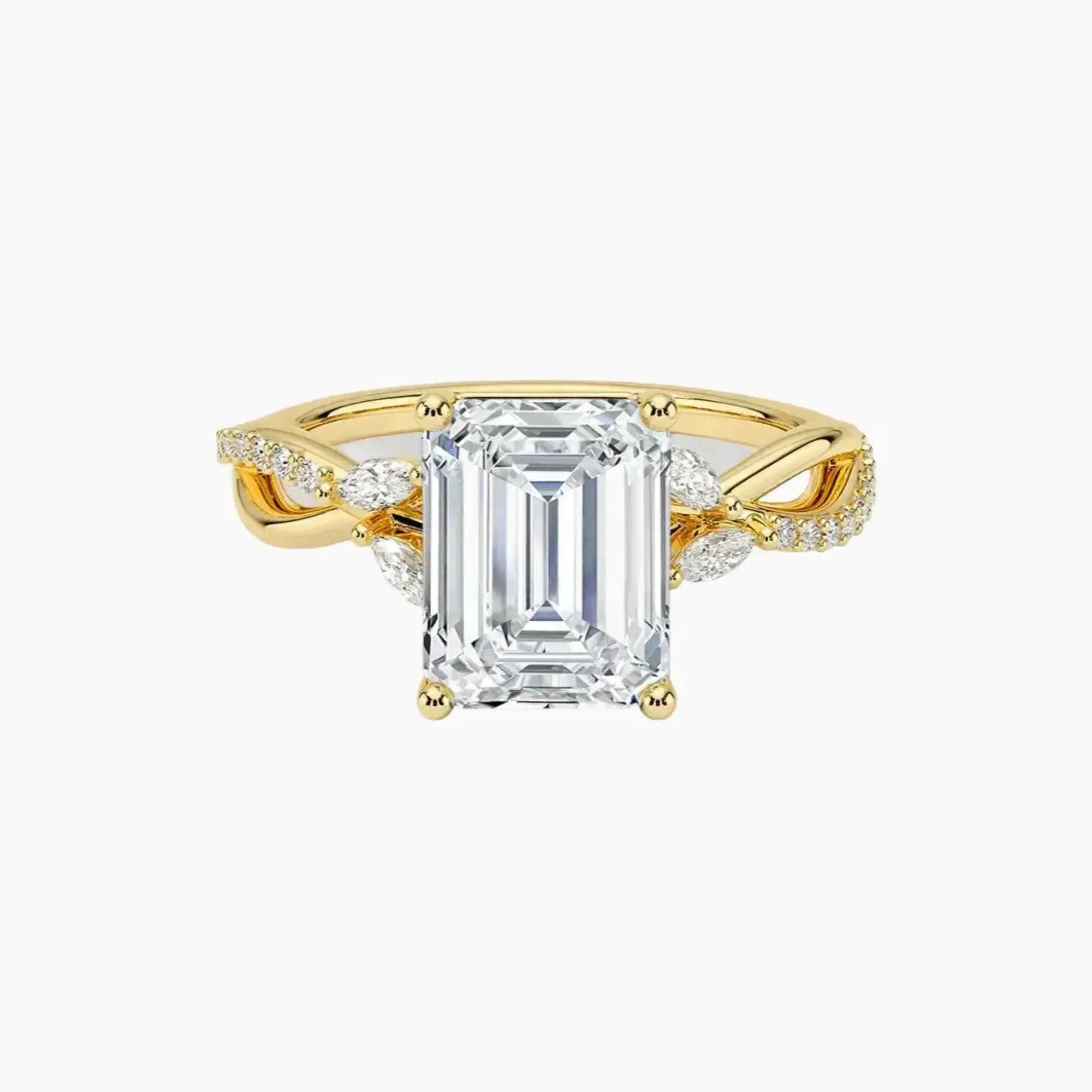 Amara Adorned Emerald Designer 3 Carat Lab Grown Diamond Engagement Ring in 18K Yellow Gold