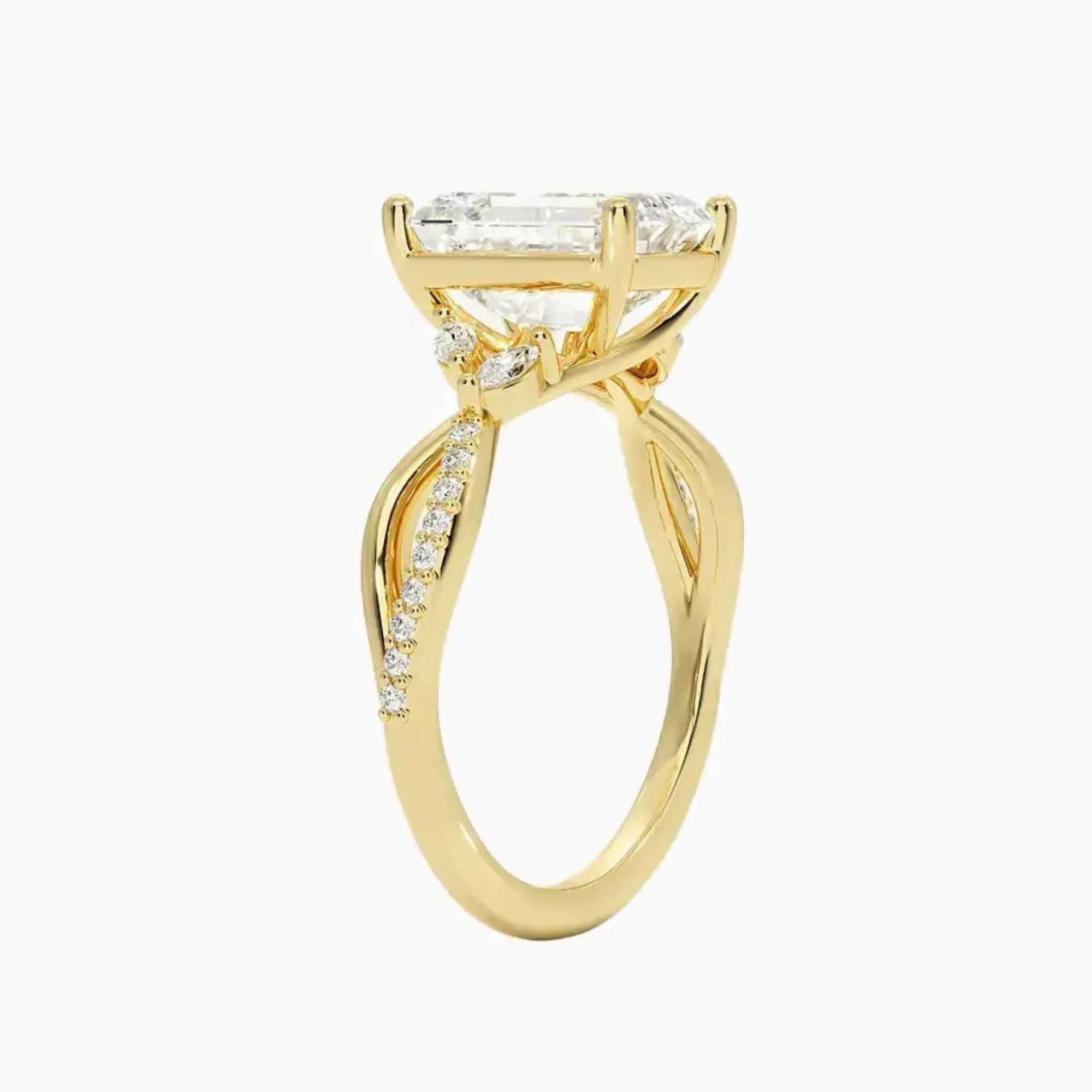 Amara Adorned Emerald Designer 3 Carat Lab Grown Diamond Engagement Ring in 18K Yellow Gold