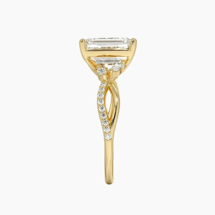 Amara Adorned Emerald Designer 2.5 Carat Lab Grown Diamond Engagement Ring in 18K Rose Gold