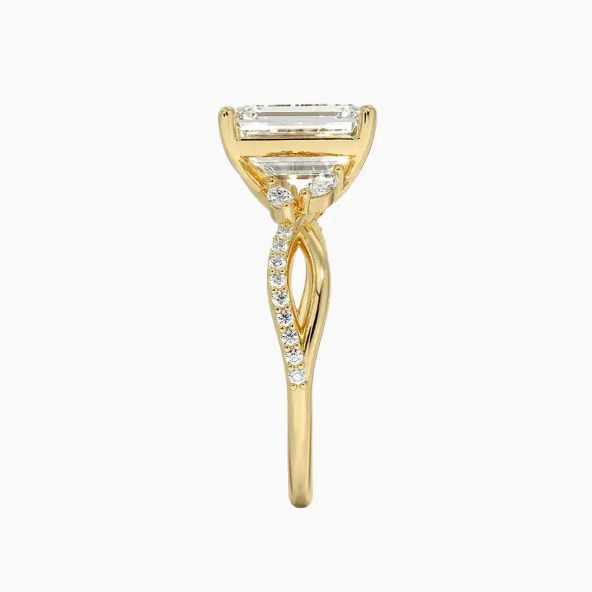 Amara Adorned Emerald Designer 2 Carat Lab Grown Diamond Engagement Ring in 14K Rose Gold