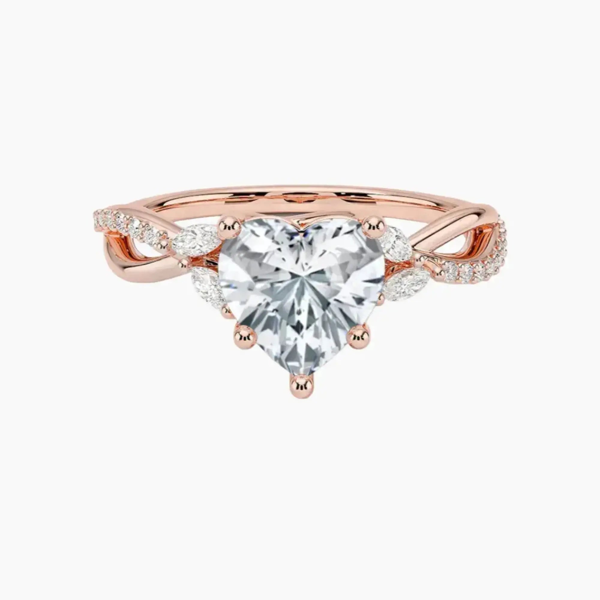 Amara Adorned Heart Designer 3 Carat Lab Grown Diamond Engagement Ring in 14K Yellow Gold