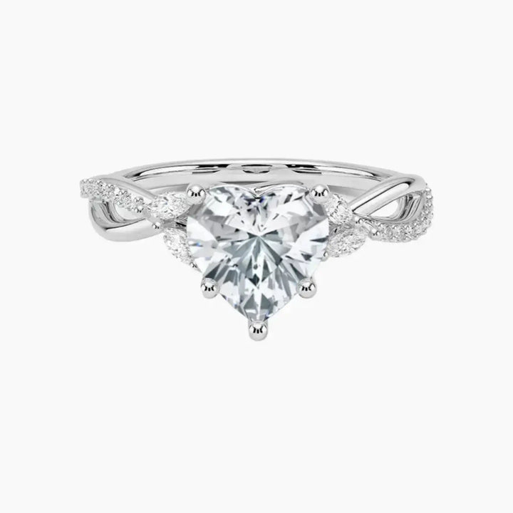 Amara Adorned Heart Designer 1.5 Carat Lab Grown Diamond Engagement Ring in 14K White Gold