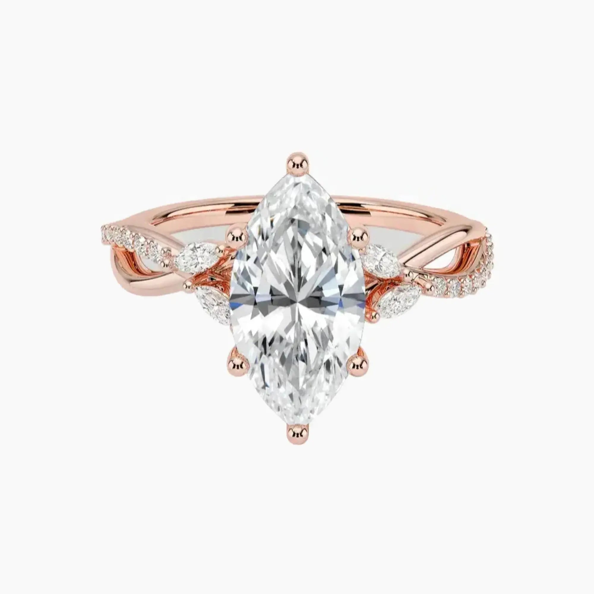 Amara Adorned Marquise Designer 3 Carat Lab Grown Diamond Engagement Ring in 18K Rose Gold